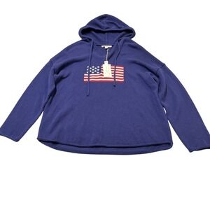 Brit NY Sweater Blue American Flag Print Hooded Size 1X American USA Patriotic